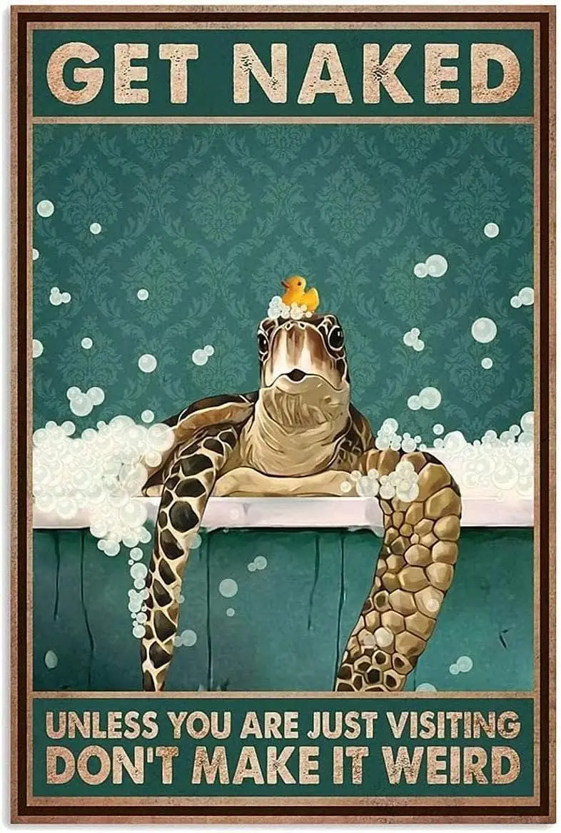 1p,Funny Bathroom Decor Signs: Vintage Tin Signs with Ocean Turtle Metal Poster Art - ch