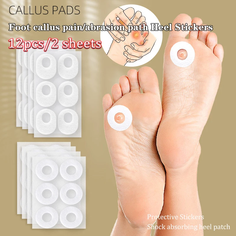 12pcs/bags Foot Callus Pain Heel Stickers Felt Corns Self-adhesive Sticker Preventing Calluses Pain Abrasion Protective Patches