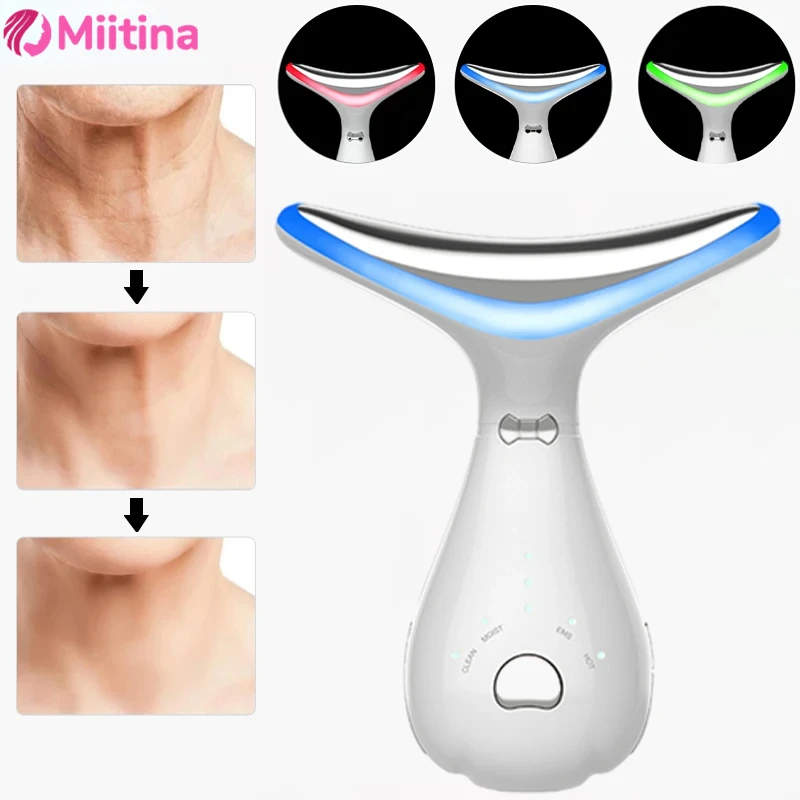 

EMS Neck Face Beauty Device 3 Modes LED Photon Therapy Firming Lifting Skin Wrinkle Removal Double Chin Thin Facial Massager