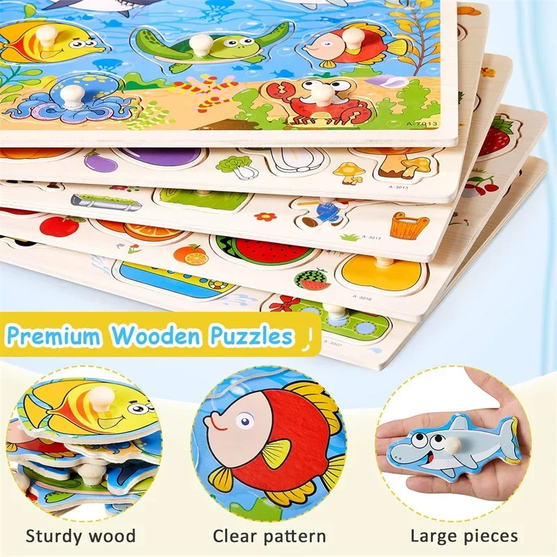 

Деревянный пазл с перфорированной доской Монтессори для малышей — обучающая игрушка с буквами, цифрами, фруктами и фигурами, обучающие головоломки