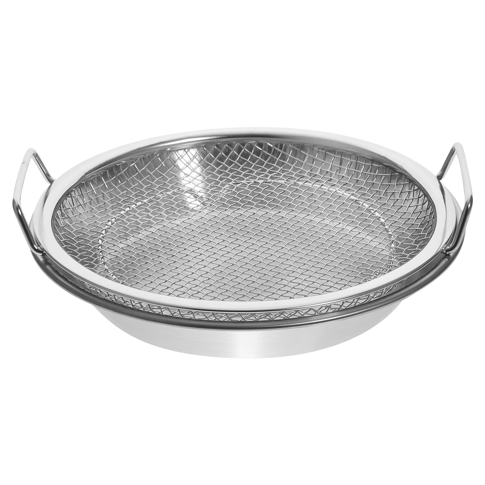 

2pcs Stainless Steel Drain Tray Frying Net 22CM Oil Filter Plate Sleek Modern Versatile Food Plate Fruit Snack Salad Serving