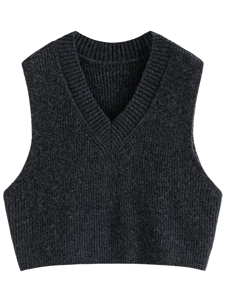 FSLE Korean Style Sheep Wool 50.2% Maillard Knitted Vest for Women 2023 New Autumn Winter All-match Outer Sweater Vest Female