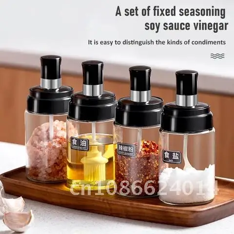 

Spice Jar Glass Home Spoon and Lid Integrated Seasoning Box Combination Kitchen Supplies Salt Shaker Oil Bottle Home