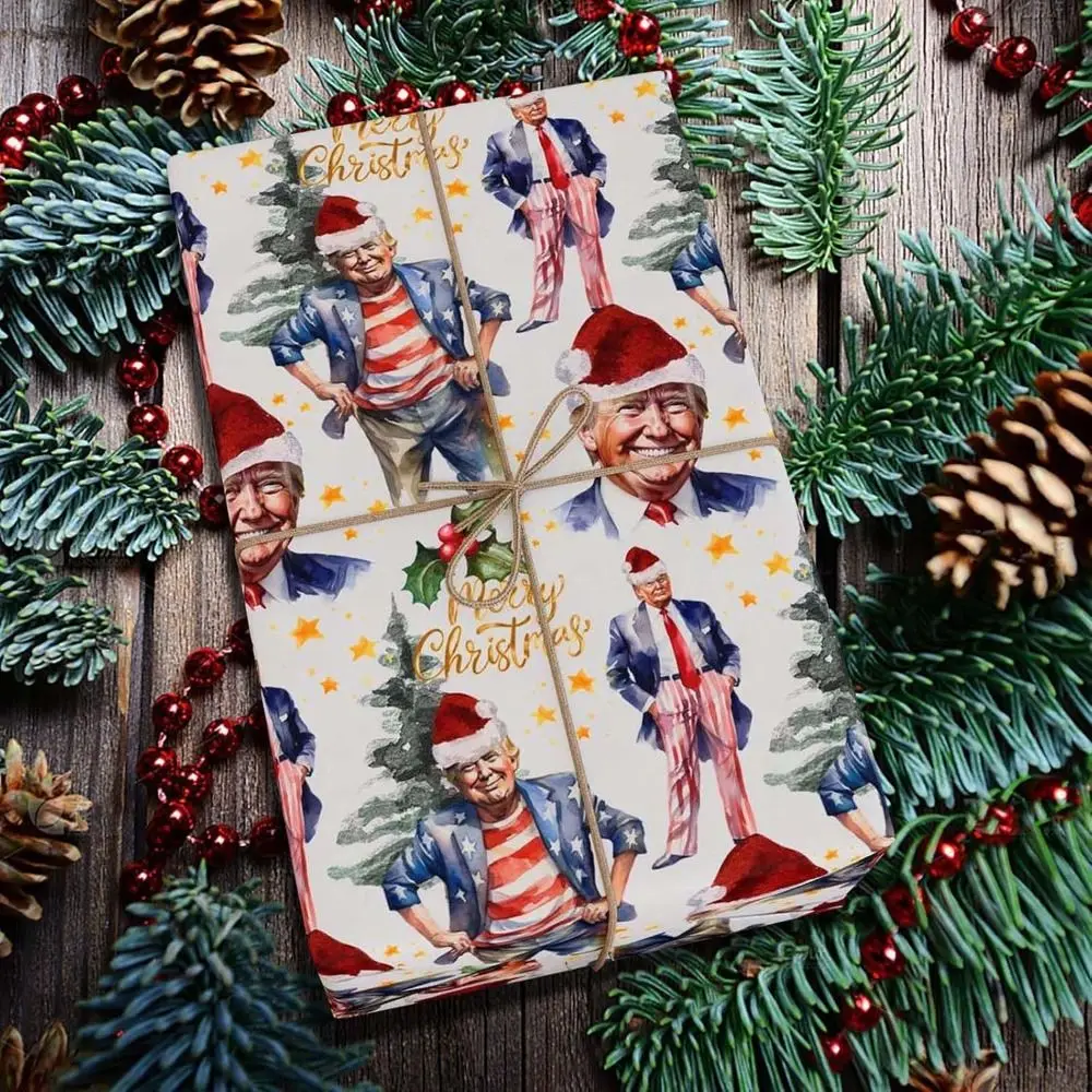 Gift Unique Donald Trump Wrapping Paper Santa Claus Funny President Gift Wrap Christmas Tree Santa Wrap Paper Party Supplies