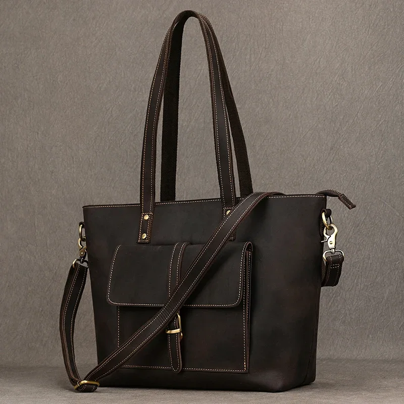 

Custom Name Gift Leather Women Handbag Bag Business Genuine Leather Women Totes Travel Bag Crazy Horse Skin Handbags for Lady