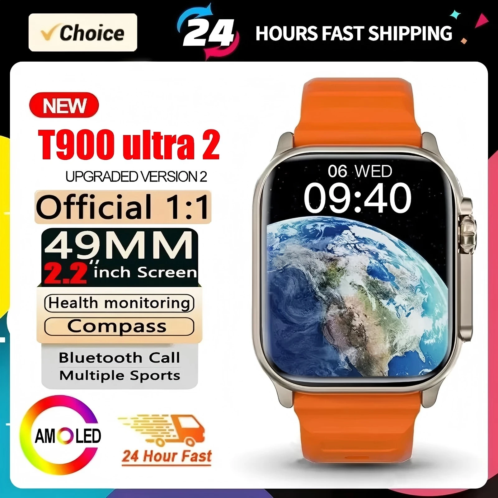 2025 T900 Ultra 2 reloj inteligente hombres 49mm serie 8 2,09 "pantalla AMOLED NFC brújula impermeable para reloj IOS IWO Ultra 8 Smartwatch