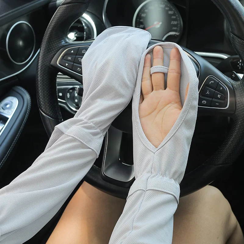 Protezione solare estiva manica lunga in seta di ghiaccio protezione UV manica finta guanto da braccio di guida maniche di ghiaccio eleganti guanti larghi