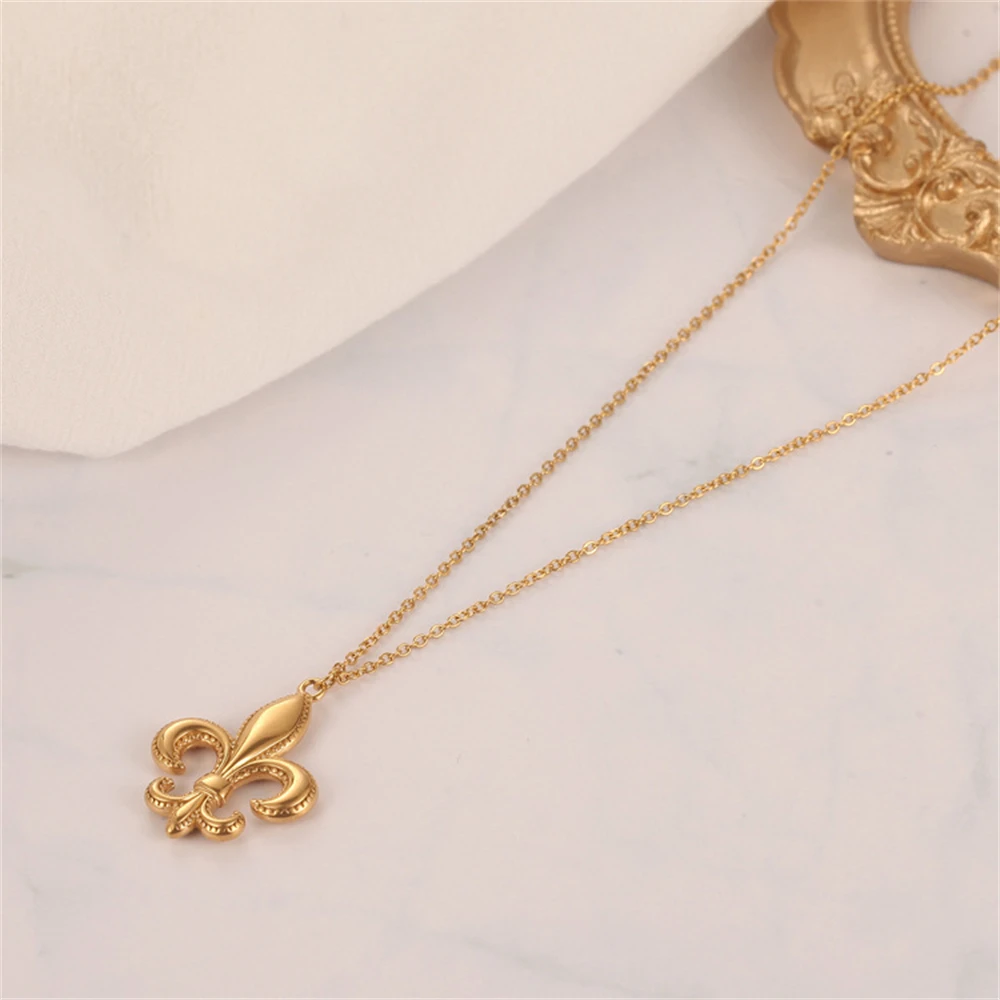 Fashion Fleur De Lis Flower Necklace Jewellery For Women Stainless Steel Chain Lily Pendant Collier Birthday Gift