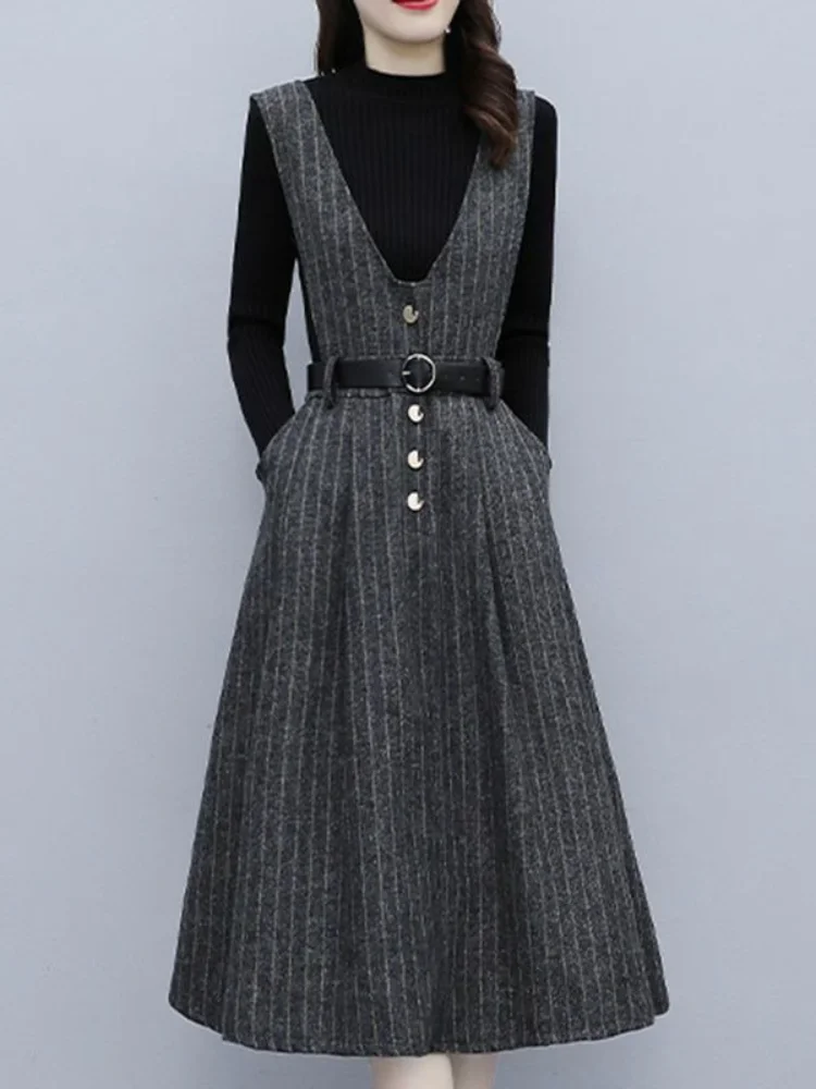 Women's Woolen Midi Dr Single Piece Set Autumn Winter Outerwear Slimming Faiona…