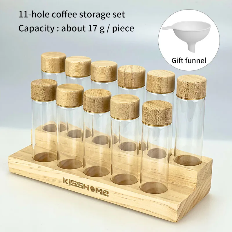 Coffee Beans Storage Container Display Rack Walnut Coffee Tea Tube Bottle Glass Espresso Coffee Accessories Tools Coffeware Sets