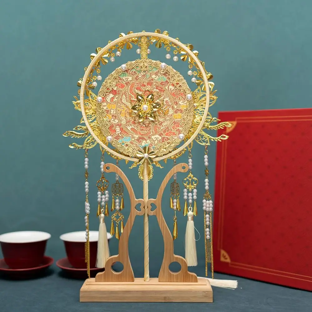 

Chinese Style Bridal Group Fan Double-sided Xiuhe Fan Face Cover Fan DIY Phoenix Pattern Decorative Fan Hanfu Party