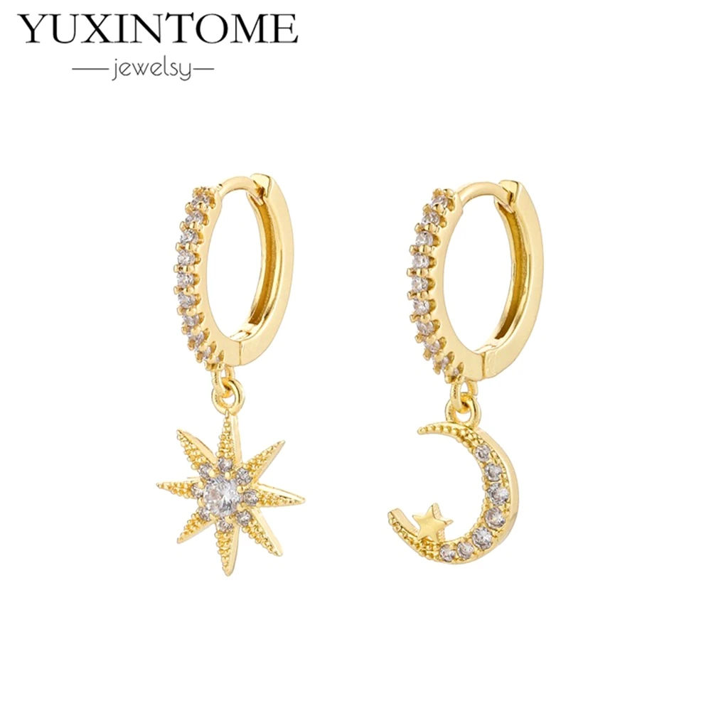 Five-Pointed Star Sparkling Charms Earrings 925 Sterling Silver Needle Pendant Hoop Earrings for Women Fashion Valentines Gift