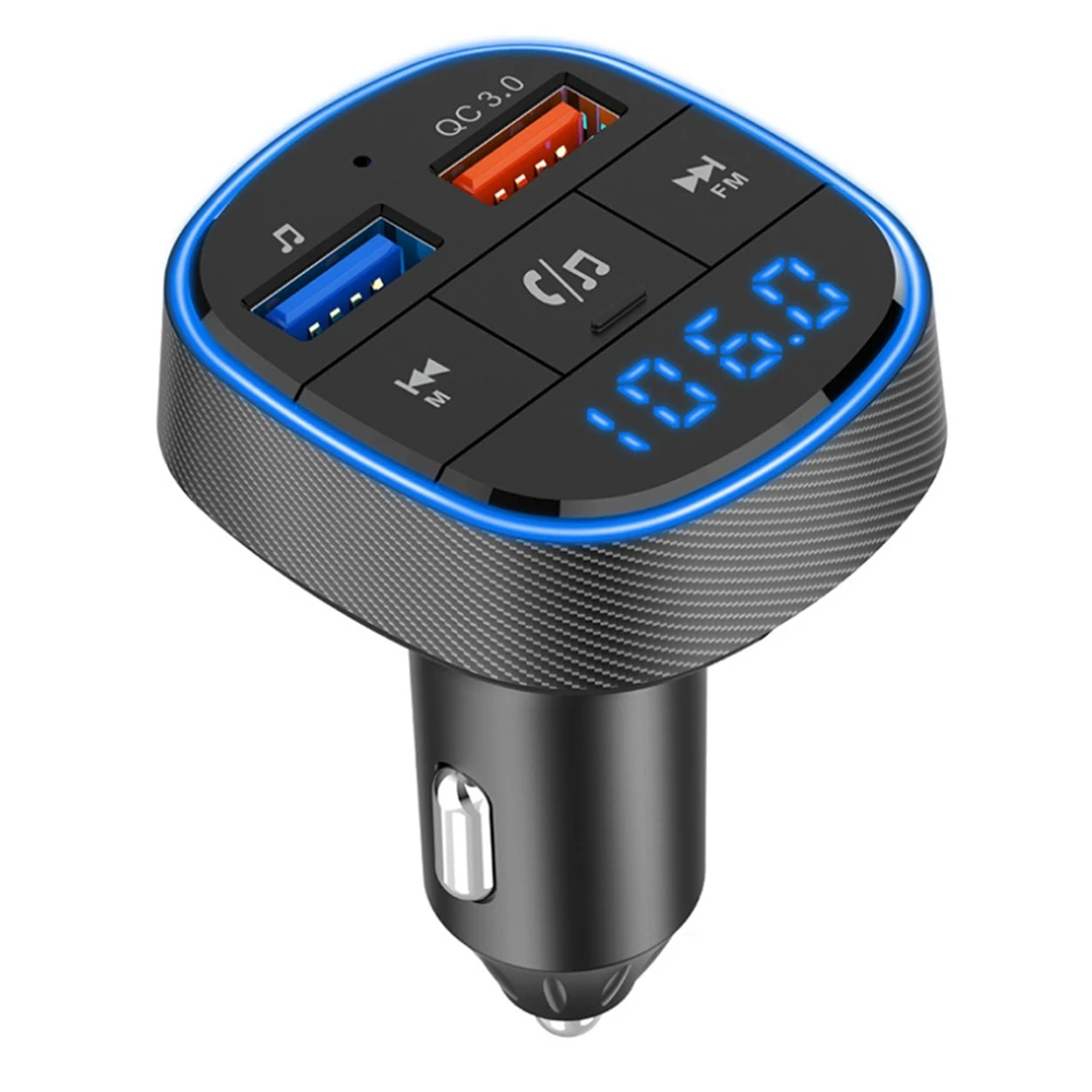 BC57 Car Bluetooth 5.0 FM Transmitter QC3.0 Dual USB Charger Colorful Light MP3 Player Adapter TF Card Handsfree Car Kit