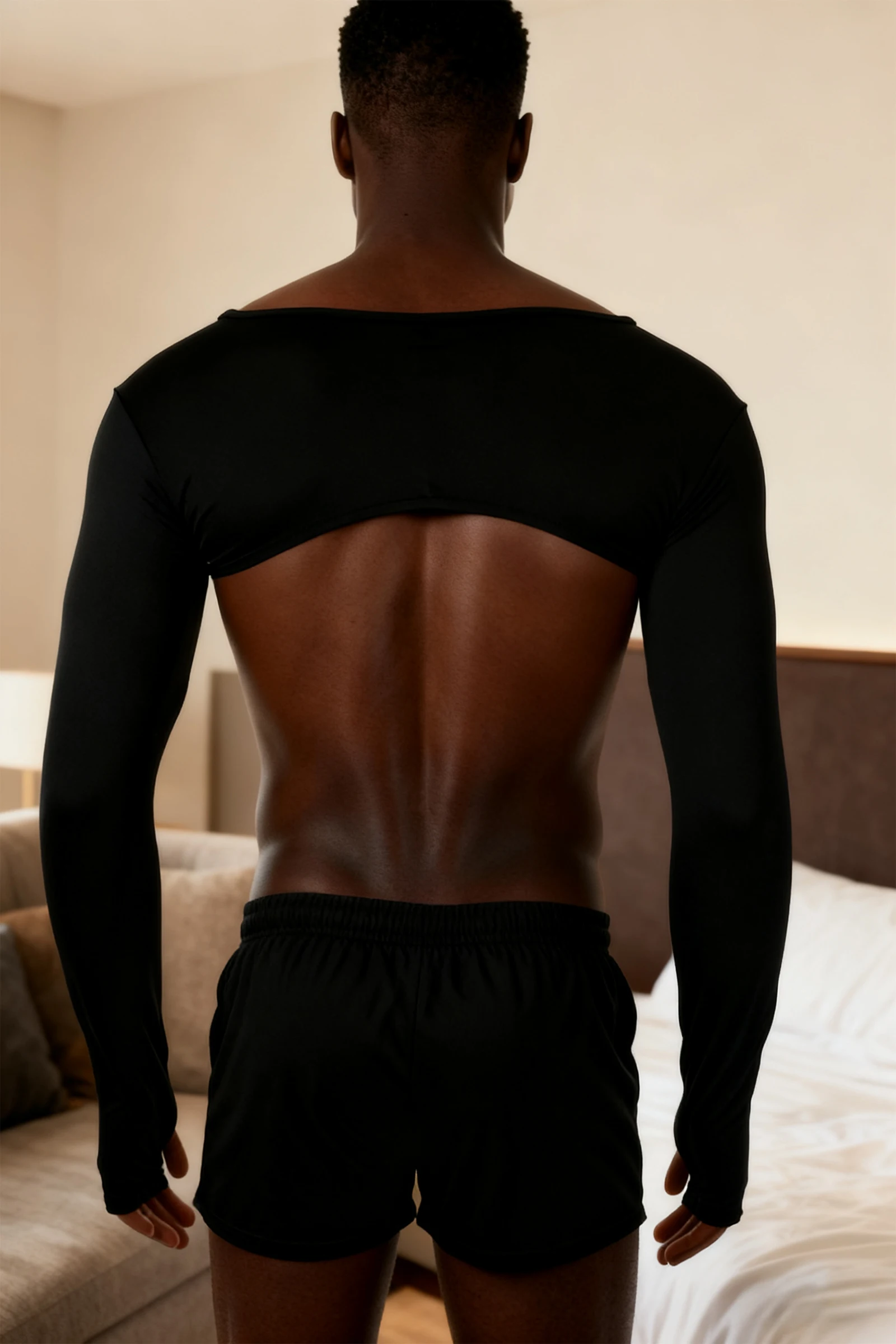 الرجال مفتوحة الجبهة نصف المحاصيل الأعلى كم طويل بلايز مثير العضلات أكمام أذرع تبريد الجليد الحرير التستر اقتصاص تي شيرت تجريب حفلة كلوبوير #5