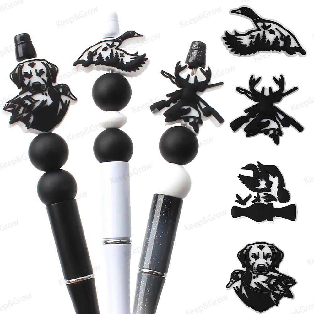 5/20/50Pcs Hunting season Themed Silicone Beads Black White Design Focal Beads for Pen Making Jewelry DIY Bracelet Keychain