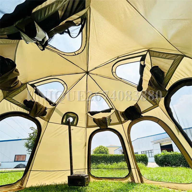 Octagonal Spherical Dome Tent, Windproof and Rainproof, Outdoor Camping Tent, One-Piece Skeleton