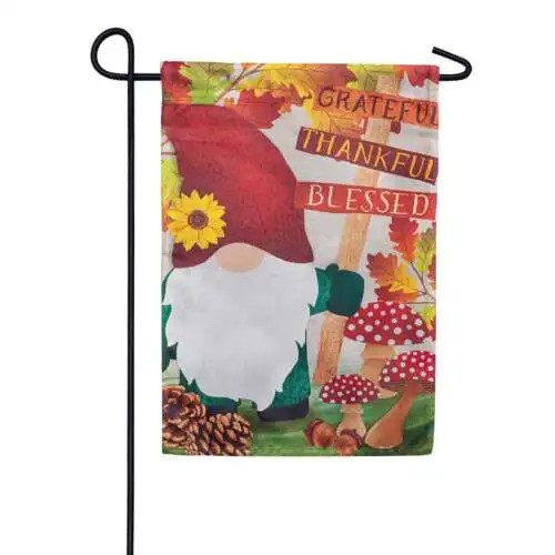 Grateful Fall Gnome Suede Double Sided Garden Flag