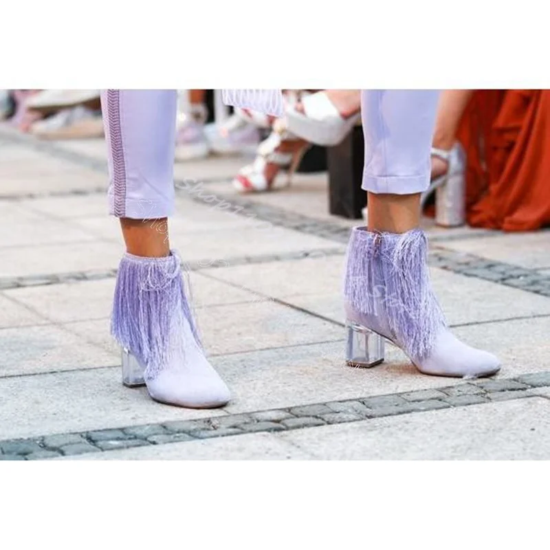 Botas elásticas de camurça com salto feminino, salto oco, dedo apontado, festa, passarela, roxo, 2024