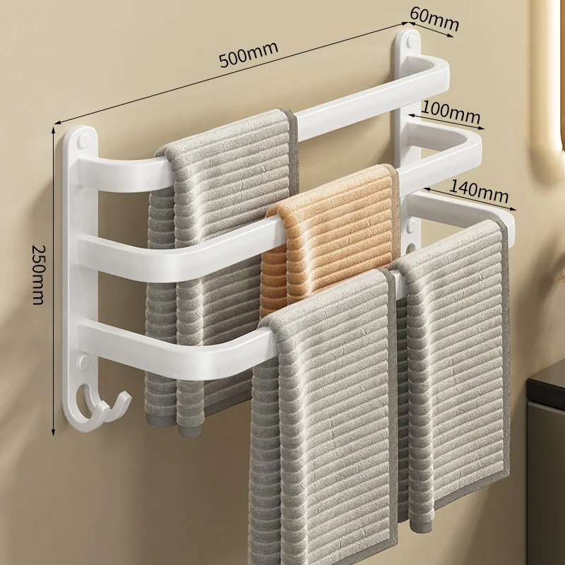 Towel Hanger Black and White Brief Space Aluminum Bathroom Towel Rack with Hook Multiple Layer Wall Mounted Punch Cloth Holder