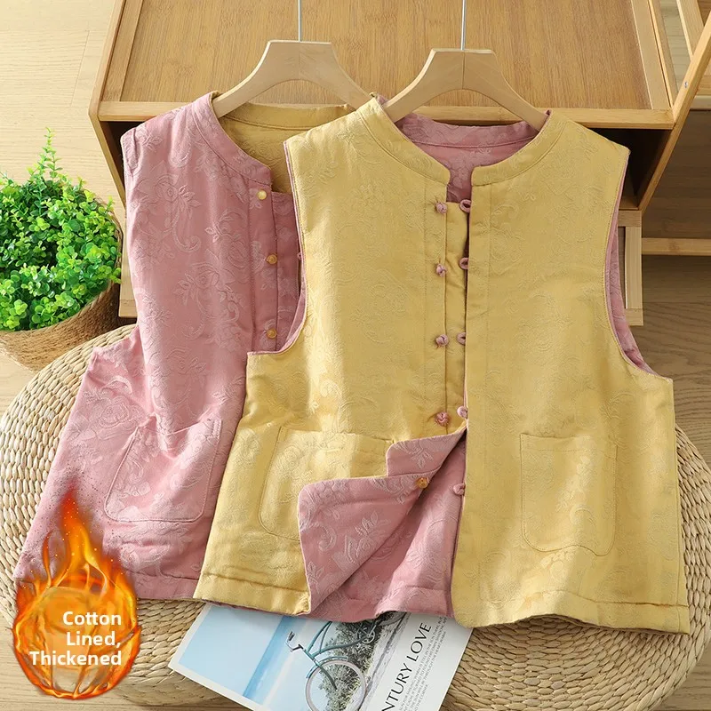 

Thiened Double-Sided Wear Warm Cotton Vest Women's Large Size Autumn Winter New Sle Stand Collar Jaet Outerwear