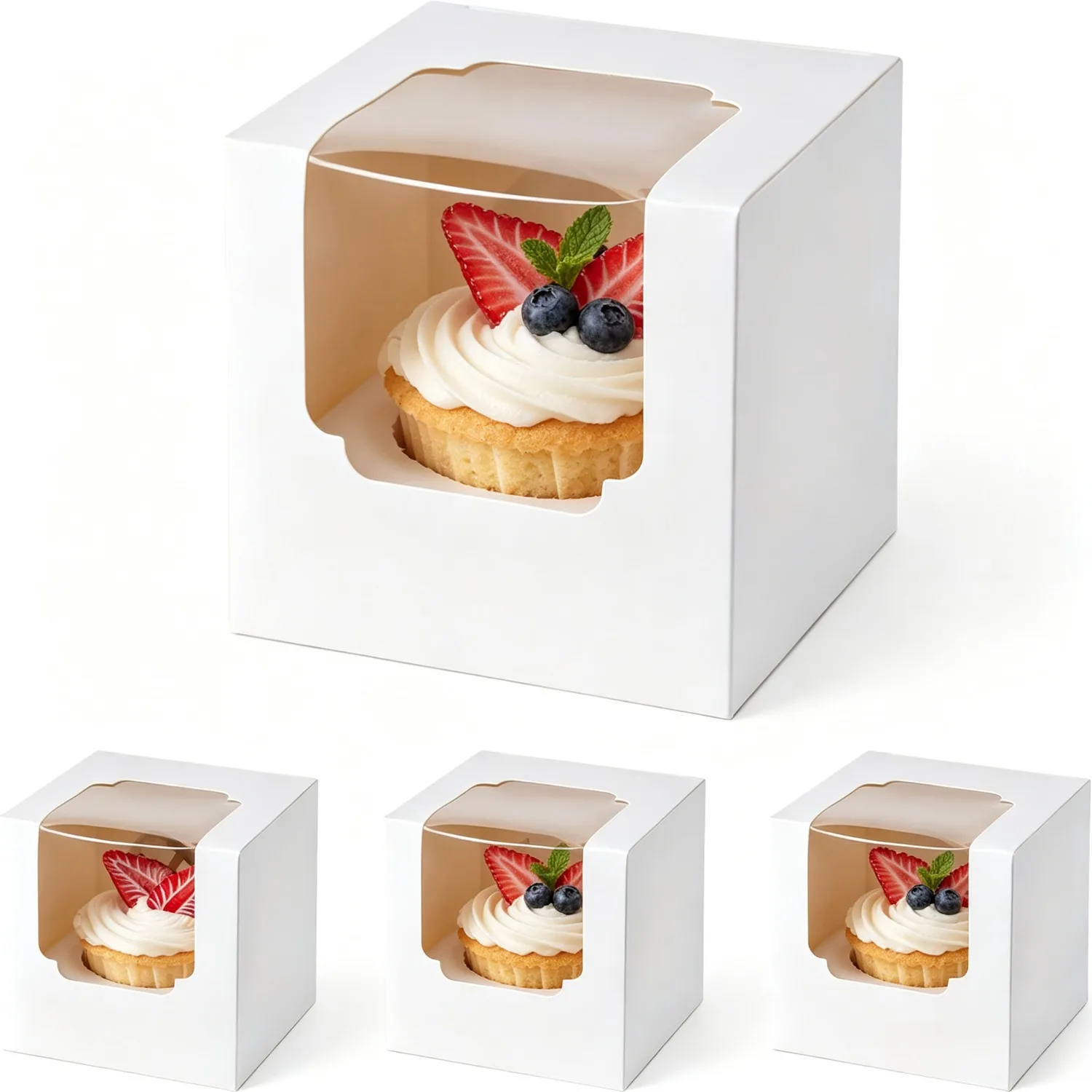 24 Pack White Individual Cupcake Boxes with Insert and Window, Plastic Cupcake Boxes and Stackable Containers for Muffins, Cocoa Bombs, Birthdays, Showers and Party Favors — купить у AliExpress WW