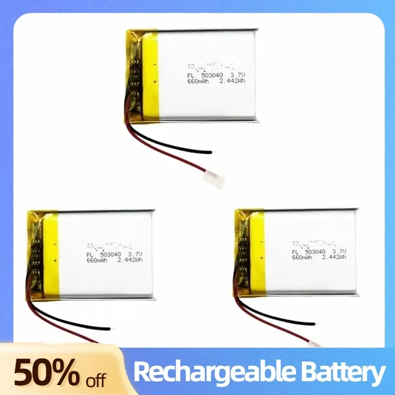 503040 Rechargeable Lithium Battery 3.7V 660mAh for Camping Lamp Air Conditioning Suit Nebulizer Disinfection Lamp Batteries