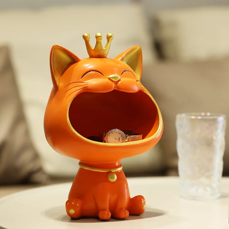 

Lucky Cat Statue Decoration Resin Big Mouths Cat Statue Creative Laughing Cat Key Storage Box Cute Desktop Storage Accessories