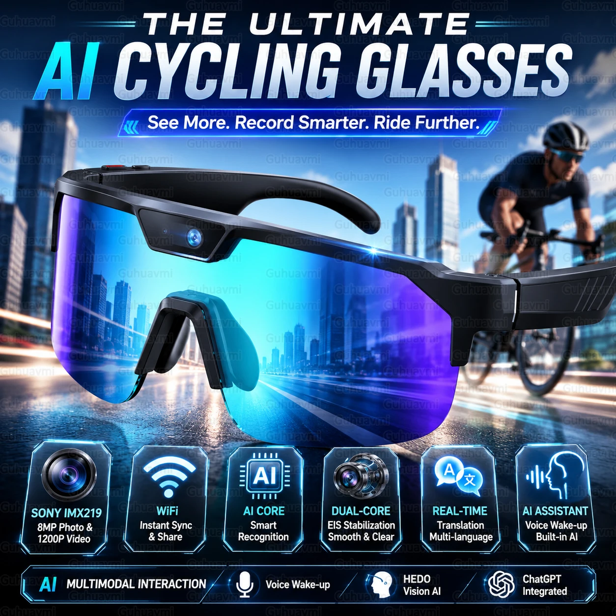 

2026New AI Smart Shooting&Recording Glasses With 800W HD Camera HD Anti-shake Bicycle Riding Shooting Artifact Windproof Goggles