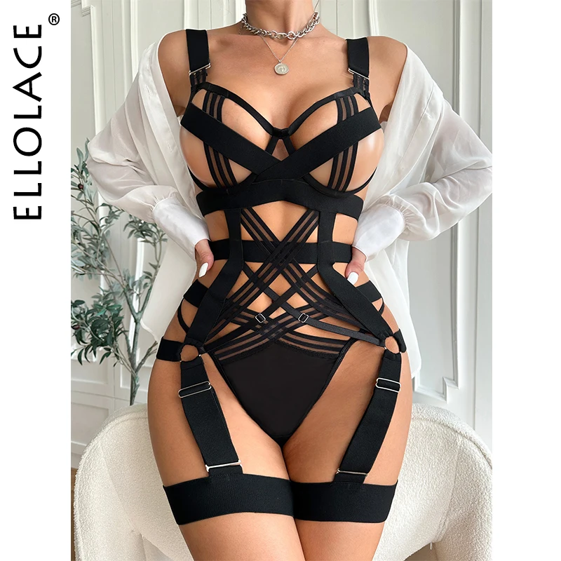 Ellolace-Conjunto de lencería de vendaje desnudo para mujer, ropa interior Sexy de lujo, transparente, sin censurar, 2 piezas