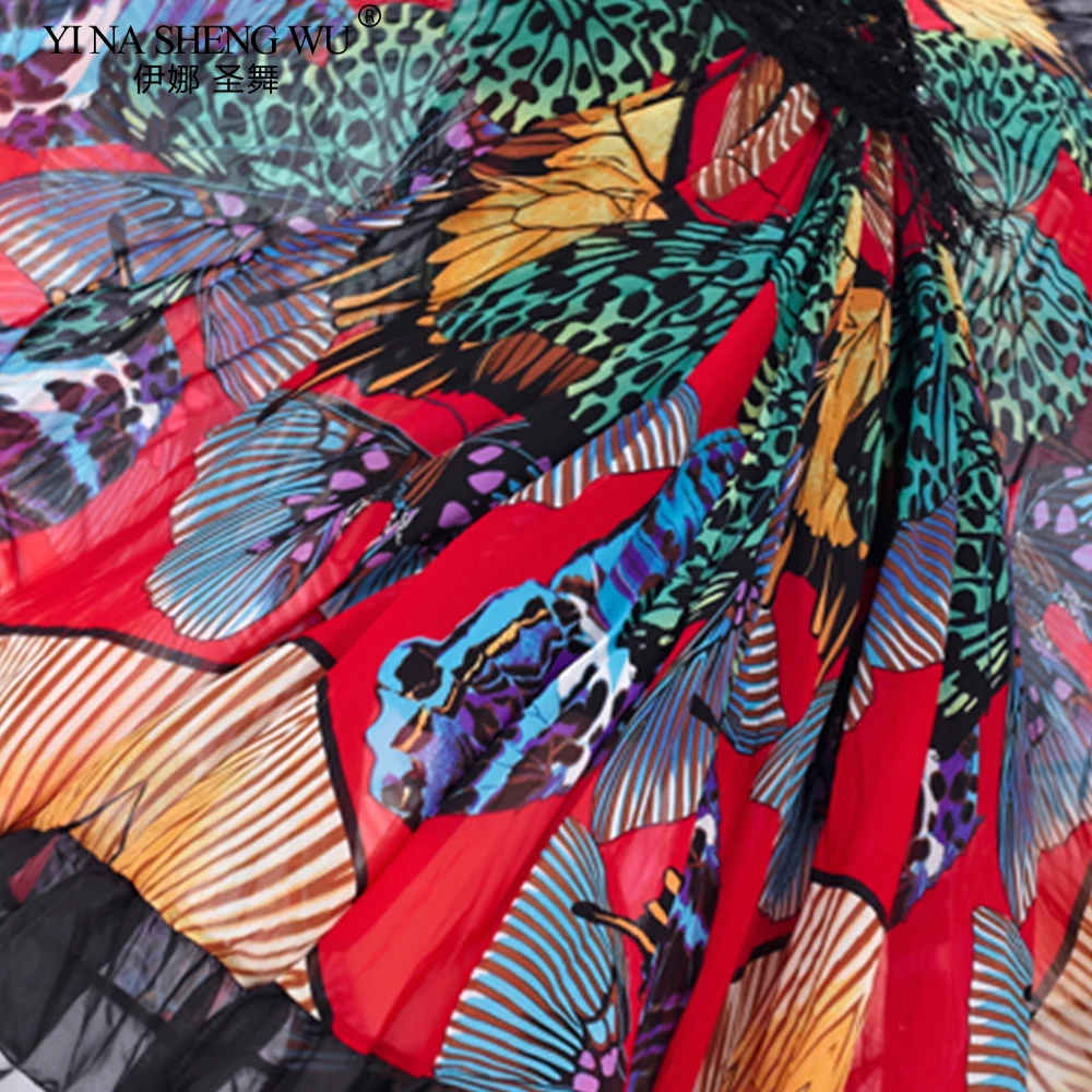 1pc 部族ベリーダンスパフォーマンスジプシースカート蝶全円フラメンコスカート女性ベリーダンススカートシフォン 360 度