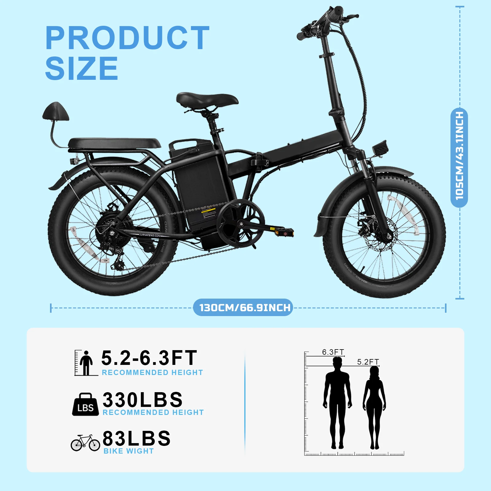 Bicicletta elettrica pieghevole per adulti da 750 W Batteria staccabile 48 V 32 Ah, bicicletta elettrica con pneumatici larghi 20 pollici x 3,0 pollici, sedile regolabile