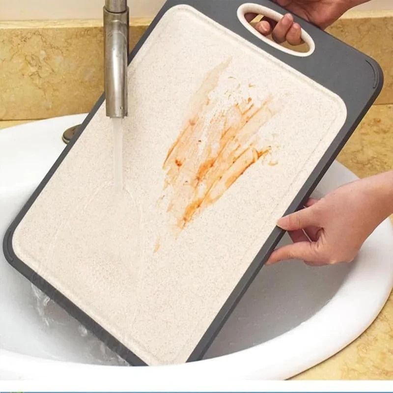 Stainless Steel Double-Sided Cutting Board for Meat Vegetables Fruits Wheat Grass - Kitchen Easy Handle Board