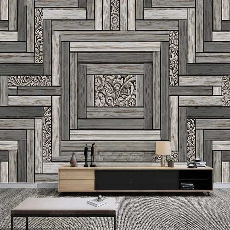 

Custom Nordic Style Wall Mural Vintage Wood Panel Effect Wallpaper for Living Room Bedroom Home Decoration Wall Art Background