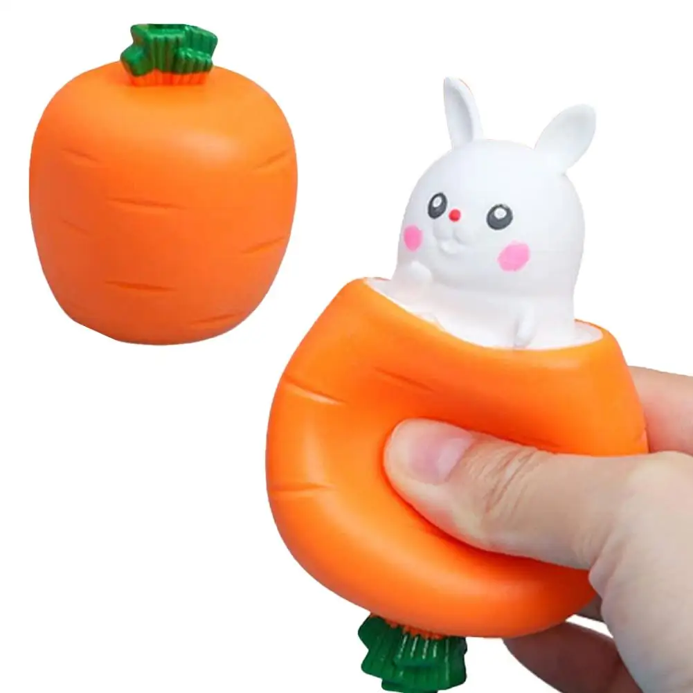 Jouets de pâques lapin carotte Fidget, balle à presser pour enfants, soulage le Stress, jouet Squishy carotte lapin tasse pincement jouets à presser