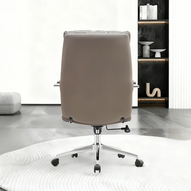 Ergonomic Leather Material Office Chair with Wheels Swivel 360° Adjustable Height Comfortable Padded Seat for Home Office