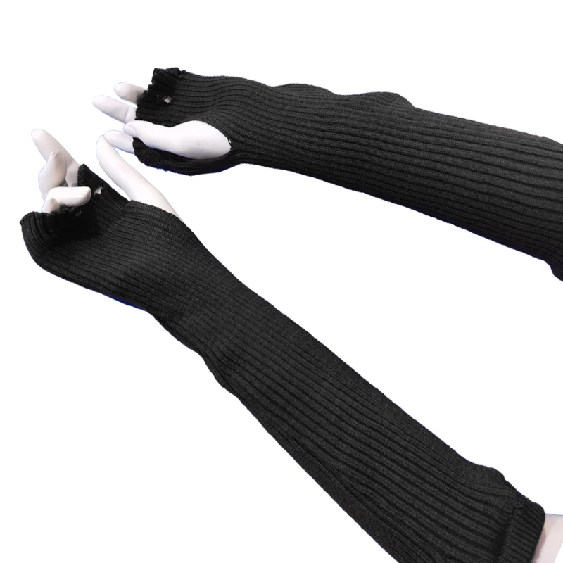 Unisex Fingerless Glove Solid Color Knitted Gloves For Women Ripped Elbow Length Mittens Harajuku Men Mitten Gothic Streetwear