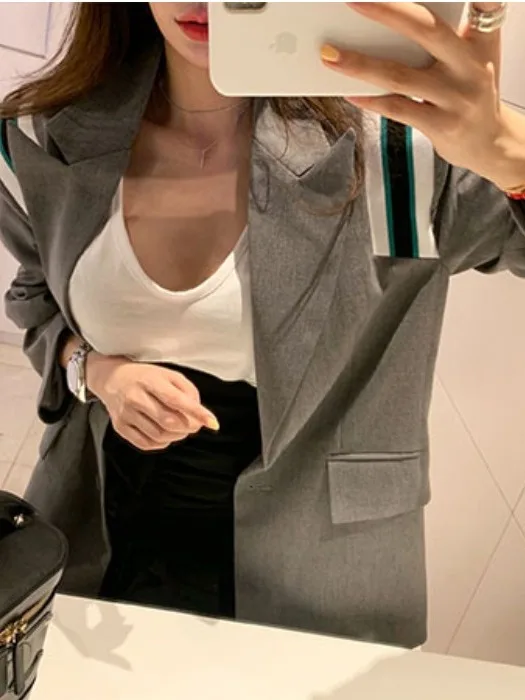 Sli Koreaanse Sle Dames Jaet Herfst Winter Faionable Ele Boyfriend Sle Suit Top Woon-werkverkeer