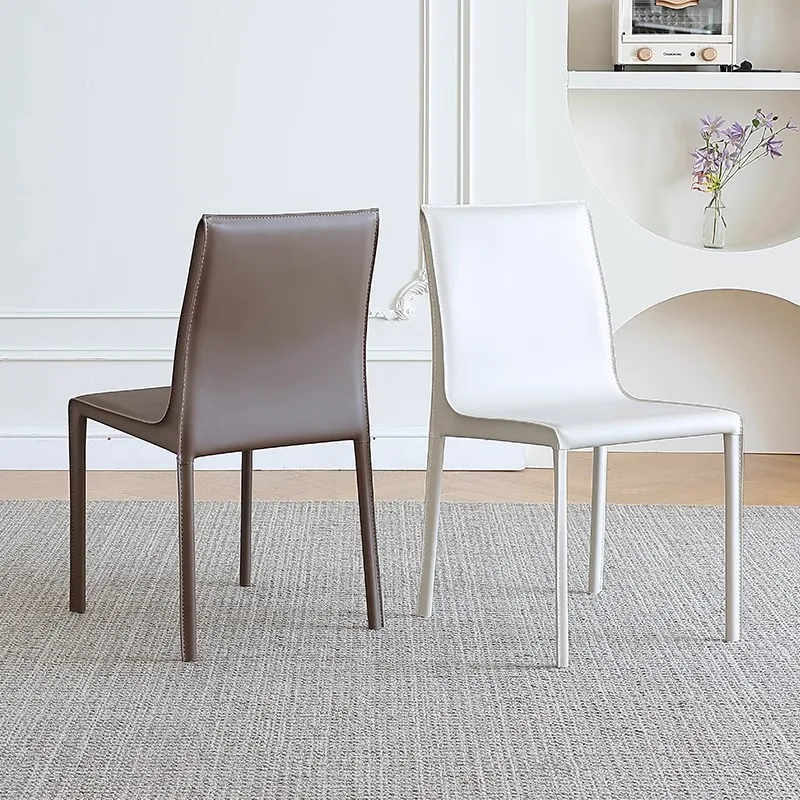 Saddle leather Nordic dining chair Household Italian desk chair Restaurant minimalist model room Back chair