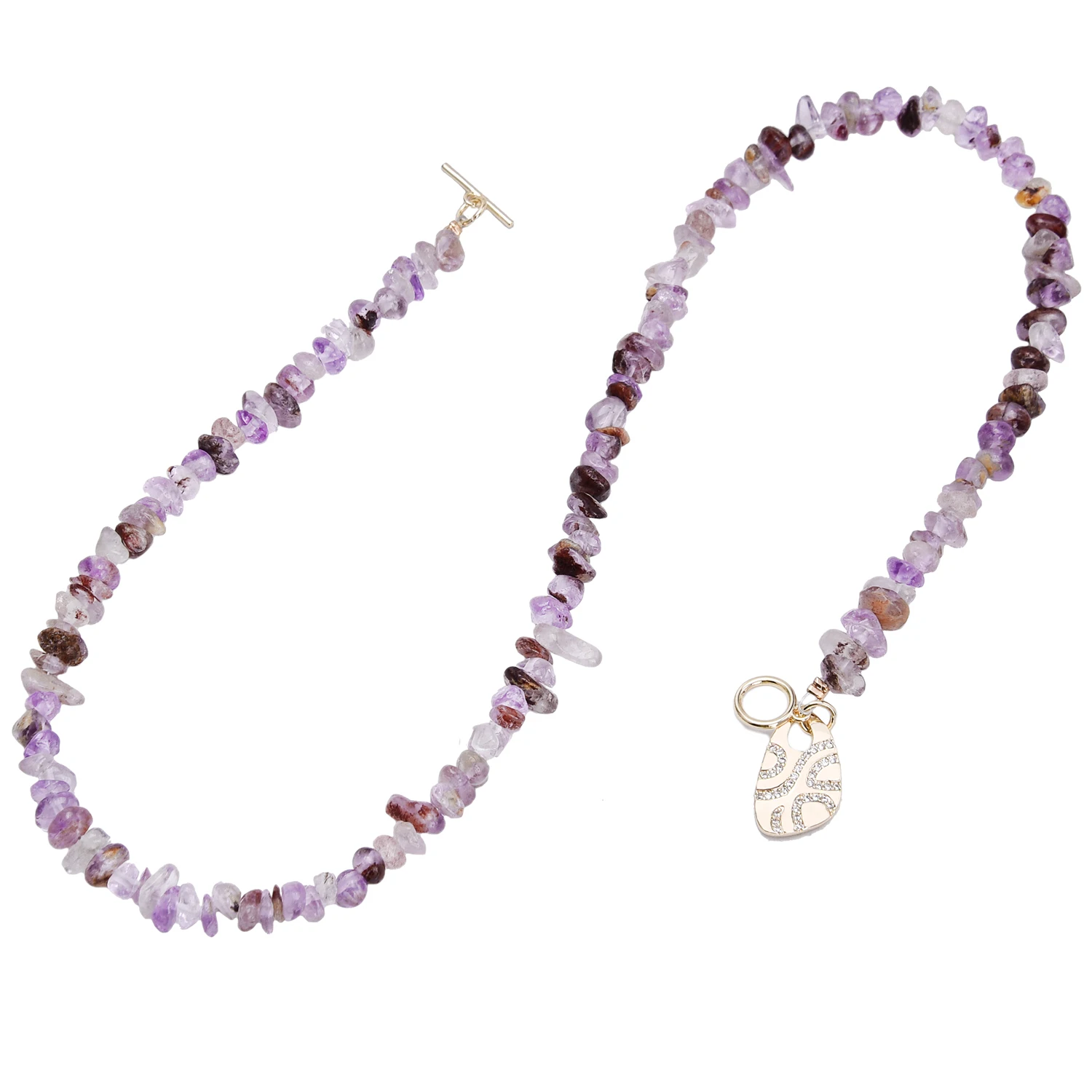 Auralite 23 Rock Mineral Stone Short Choker Necklace Women Irregular Chips Gravel Beaded Purple Crystal Necklaces 17 Inch