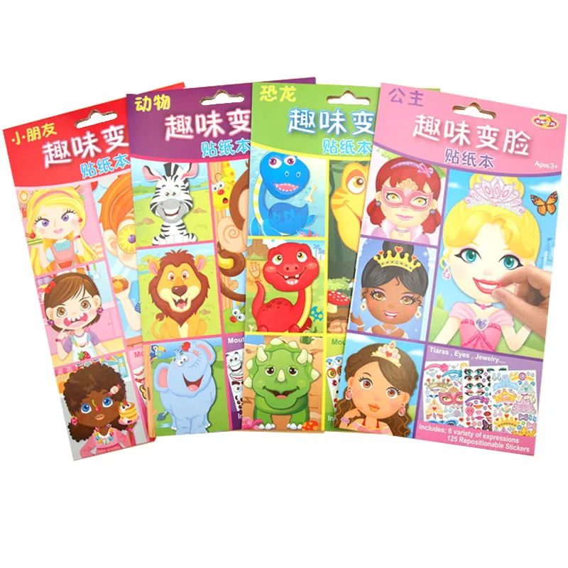 

9PCS/SET DIY Stickers Make-a-Face Princess Animal Dinosaur Assemble Toys Children Puzzle Games for Girls Kids Training GiftS GXE