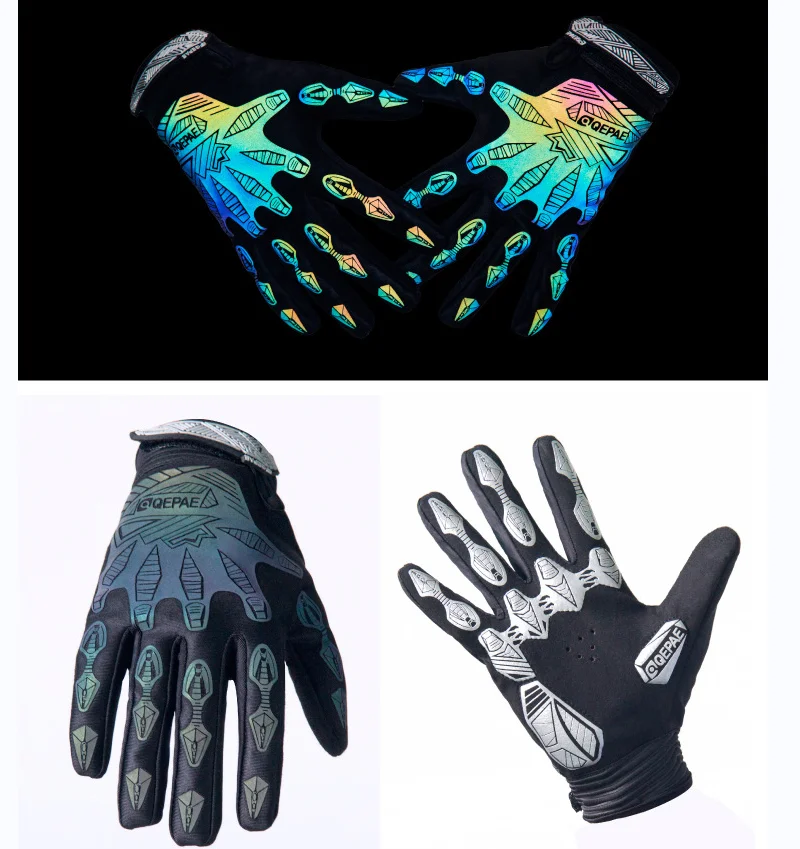 

New Colorful Luminous Full Finger Bike Anti-slip MTB Mitten Reflection Dazzle MTB Road Bicyle MTB Bike Motorcycle Cycling Gloves