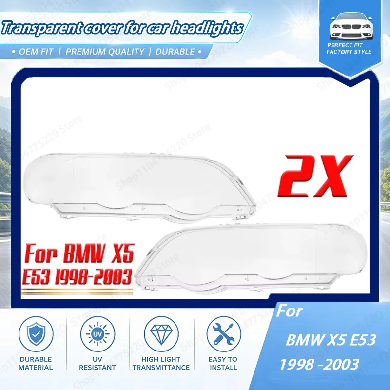 Headlight Glass Headlight Lens Plastic Cover Replacement For BMW X5 E53 1998 1999 2000 2001 2002 2003 Headlight Headlamp Cover
