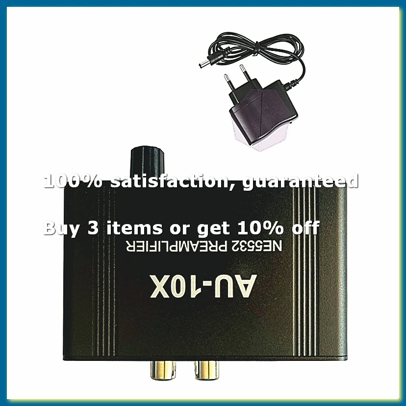●AU-10X NE5532 Stereo Audio Signal Pre-Amplifier Amp Headphone Amplifier Board Gain 20Db 3.5MM Volume Control EU Plug
