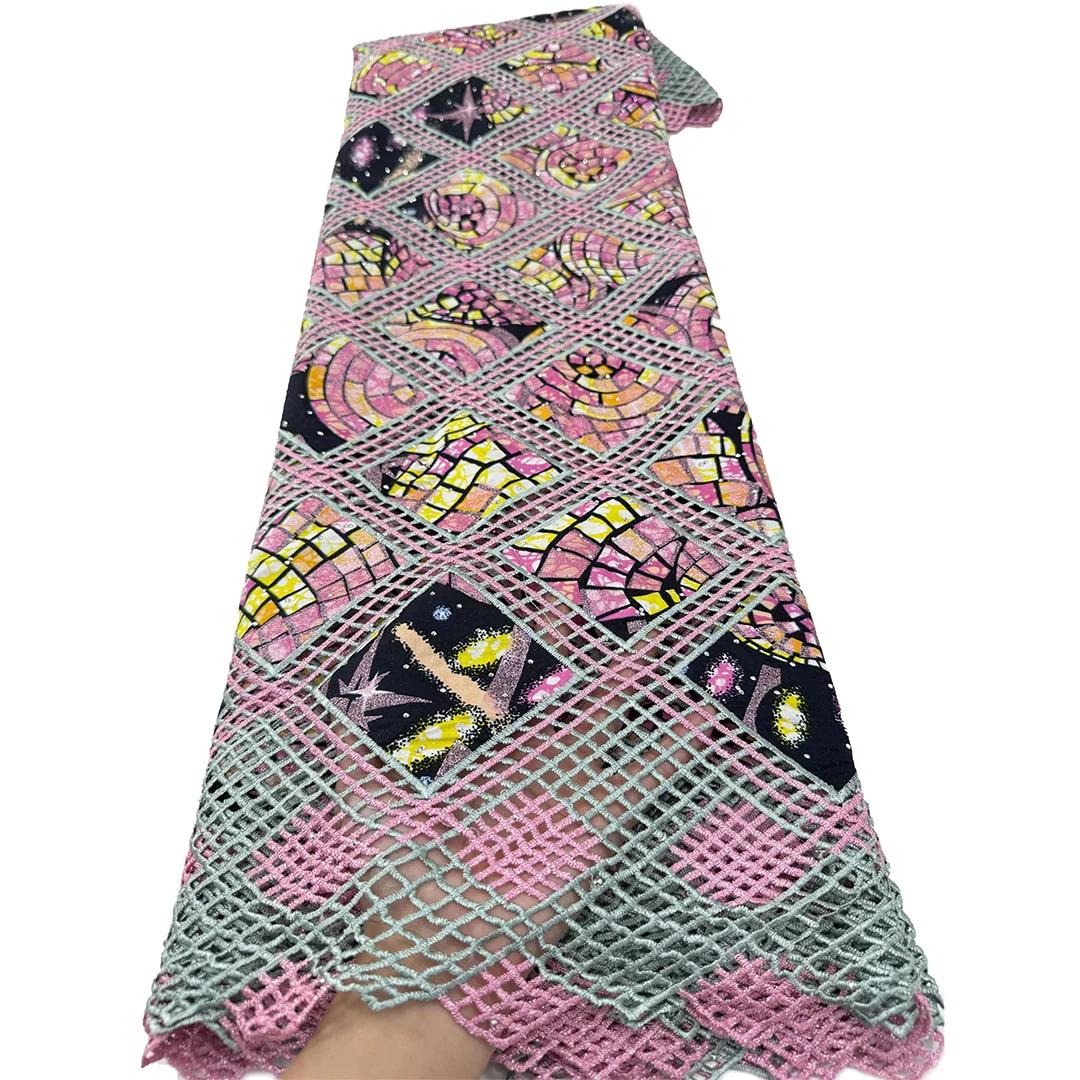 5 Yards New African Glam Glitter Grand Golden Ankara Embroidery Printing Wax Fabric Materials For Nigerian Women Dress