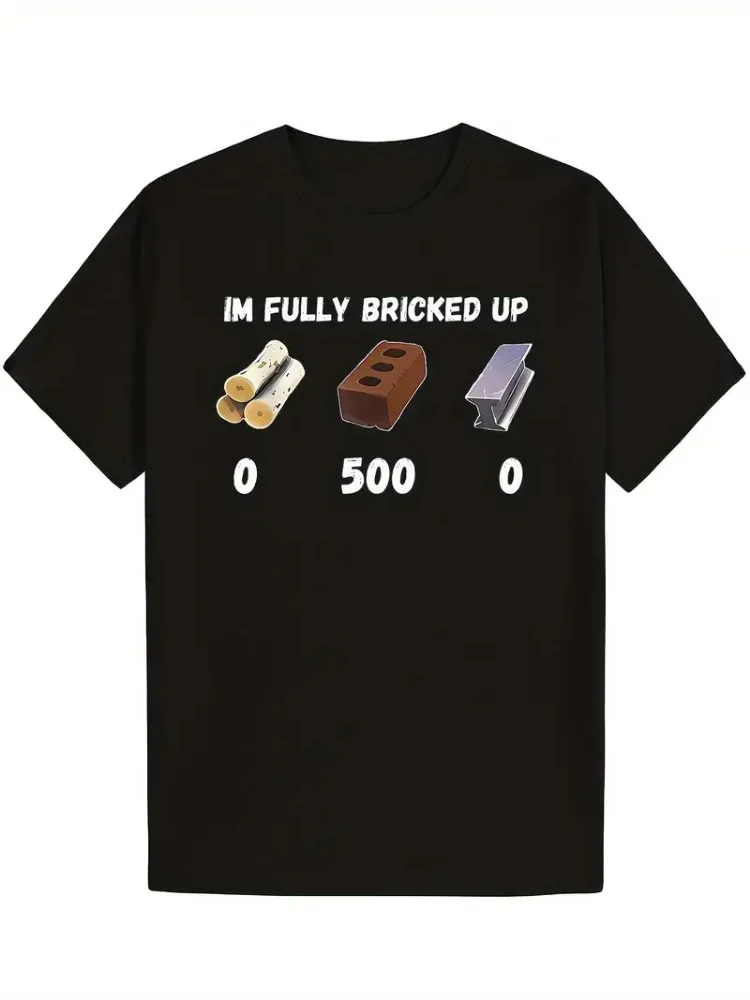Men's T-shirt Vintage I'm Fully Bricked Up Meme Funny Gen Z Humor Cute Cat Tee Hip Hop Women Harajuku Y2k Cotton Top Game Shirt