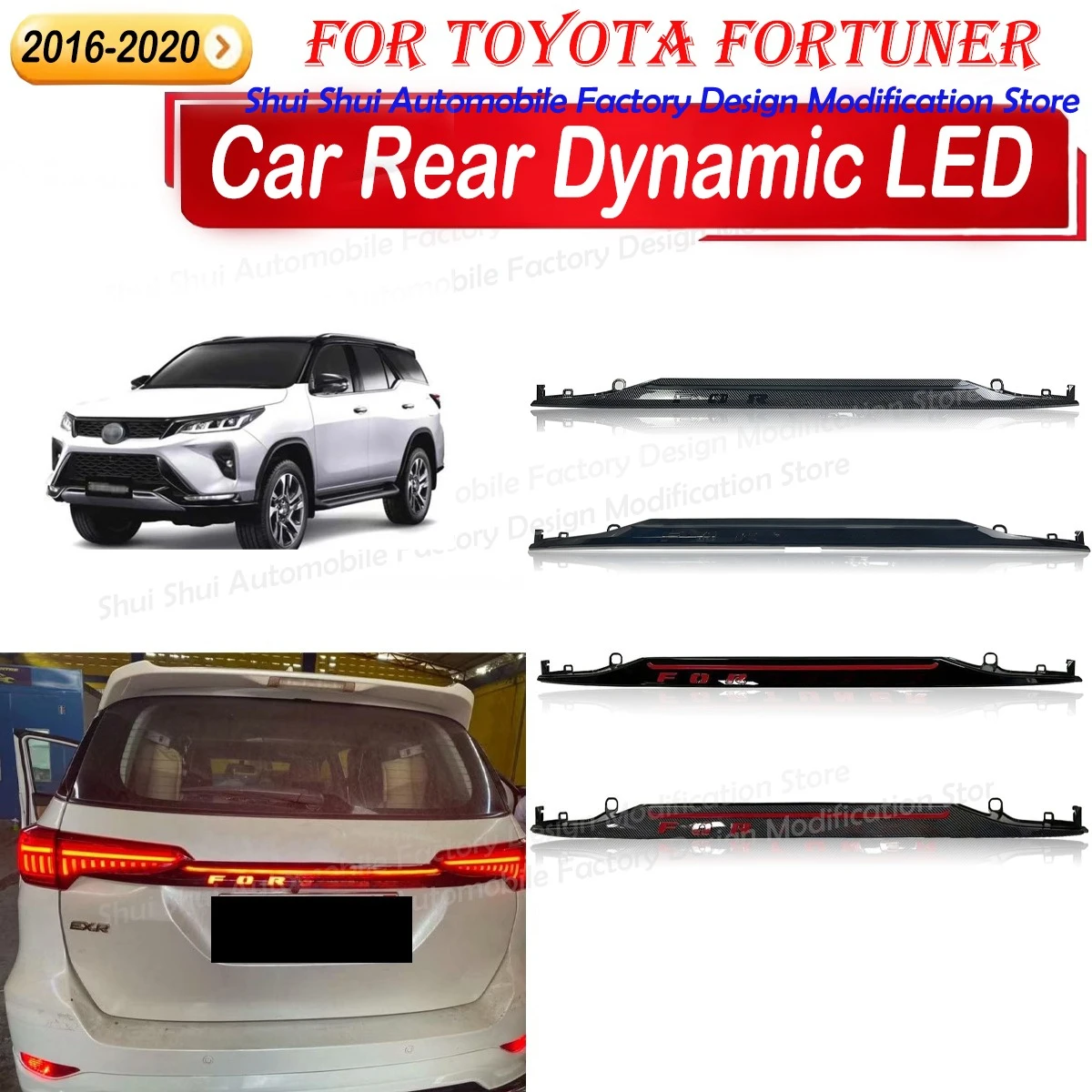 Dynamic LED for Toyota Fortuner 2016-2020 Plug Play Illuminated Brake Lights DRL Penetrating Sign Light Strip Decoration Tuning