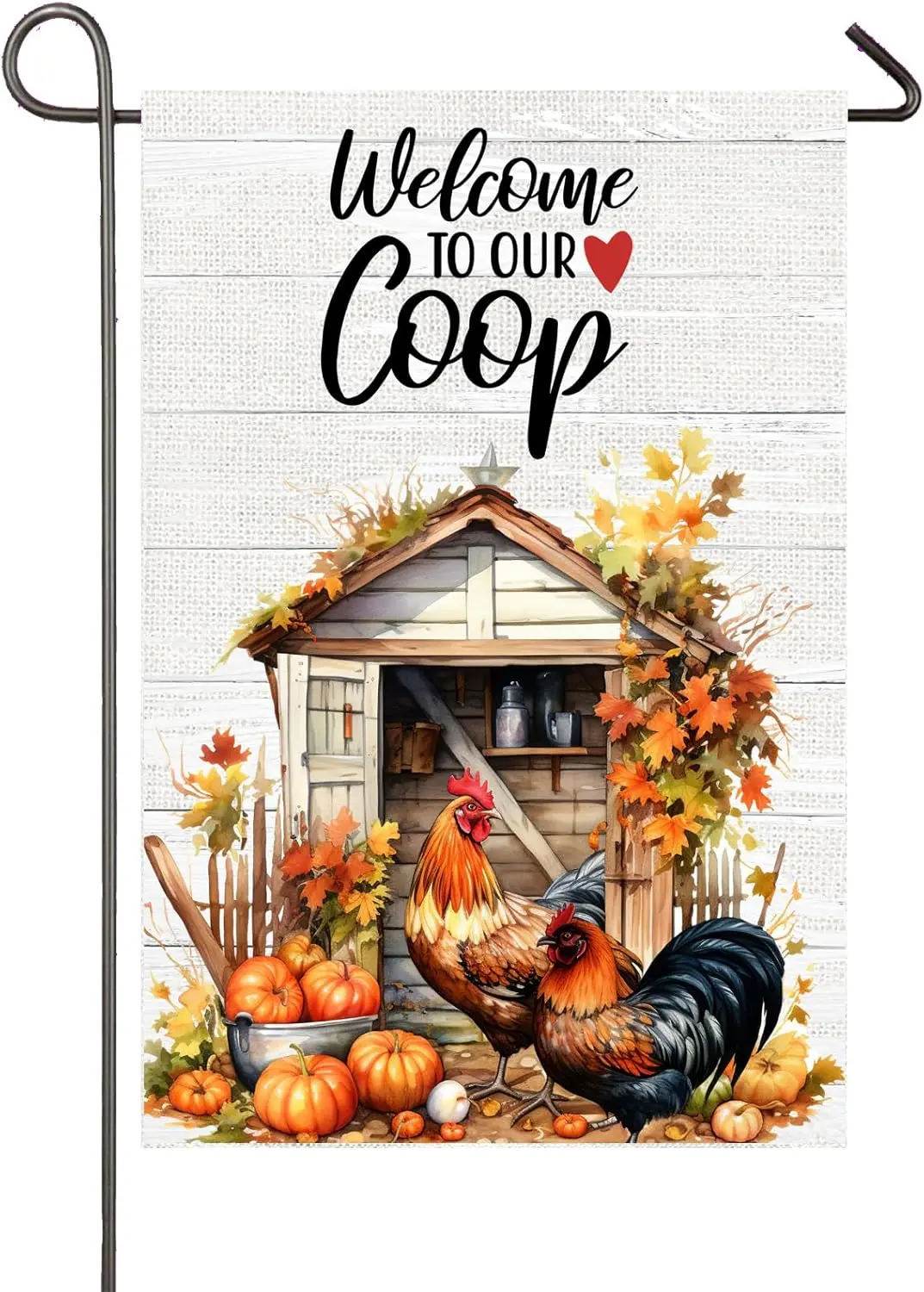 Welcome To Our Coop Garden Flag Fall Chickens Yard Flags for Outside 12x18 Inch Double Sided Autumn Maple Leaf Pumpkins Farm zzo