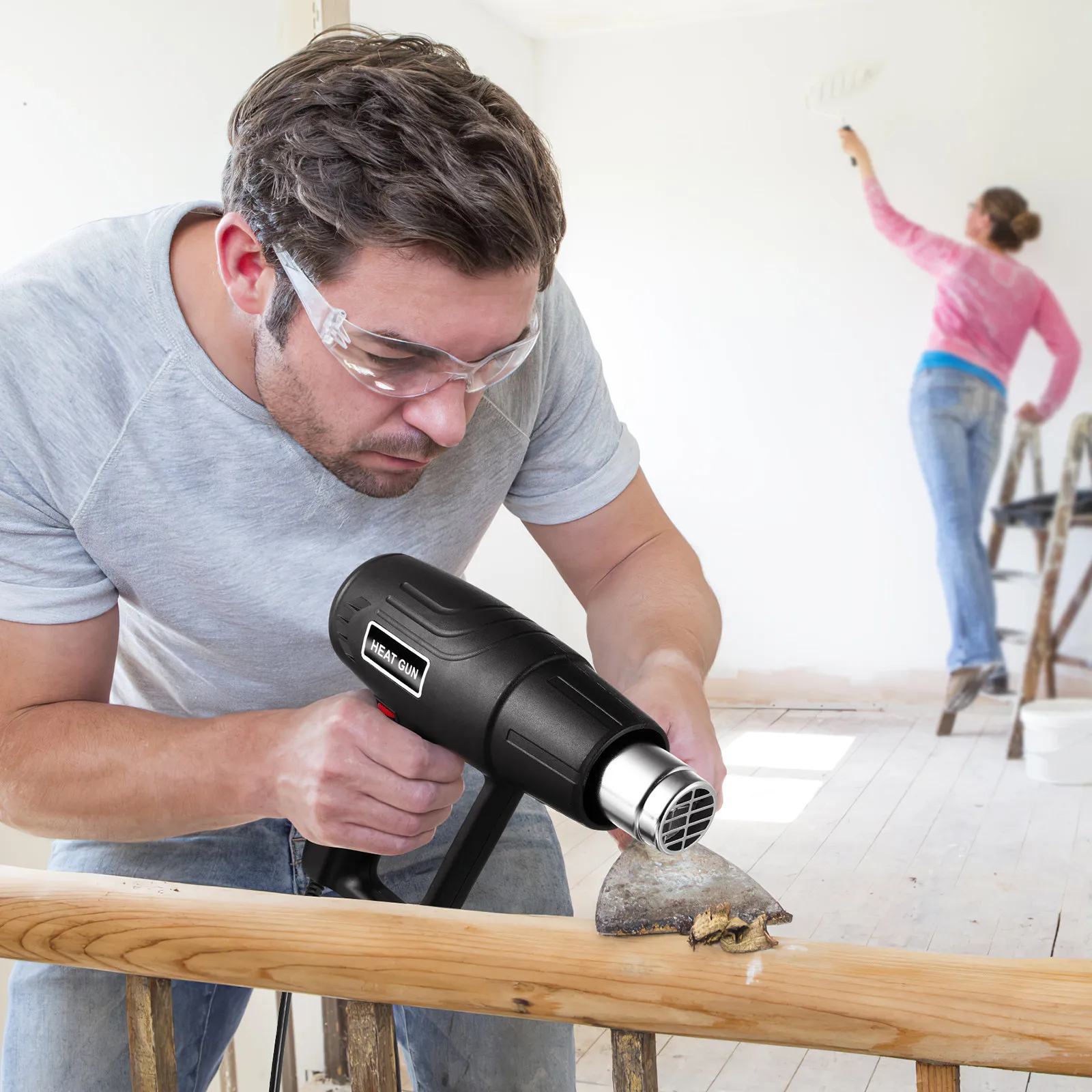 

1500W Hot Heat Adjustable Temperature Corded Handheld Hot Air Blower Heating Tool with 6 Nozzles Eu