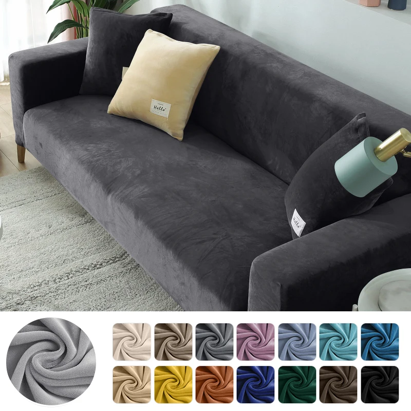 Velvet Fabric Sofa Covers For Living Room Plush Stretch Sofa Slipcover Thick Embossing Couch Cover Cold Protection Sofa Cover