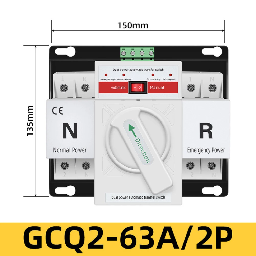 

2P 63A Double Power Automatic Transfer Switch AC 230V Switching Circuit Breaker For Offices Malls Hospitals High-rise Building